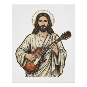 Poster Conception de chemise avec gravure de guitariste s