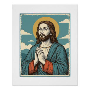 Poster Conception de chemise religieuse Sauveur priant vi