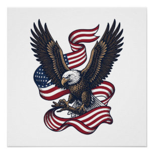 Poster Conception de chemise vectorielle aigle patriotiqu
