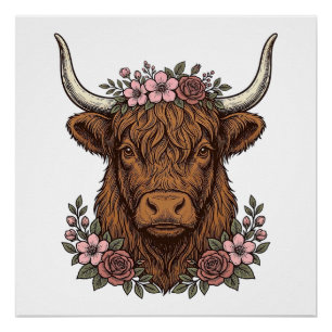 Poster Conception de chemise vectorielle de vache highlan