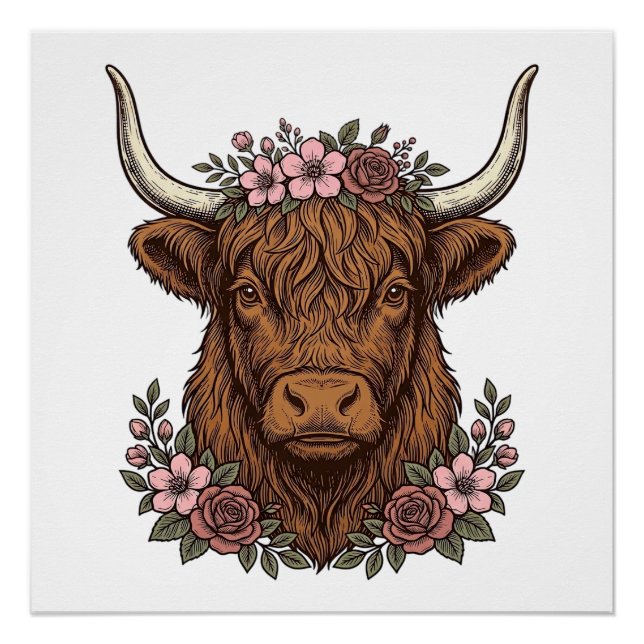 Poster Conception de chemise vectorielle de vache highlan (Devant)