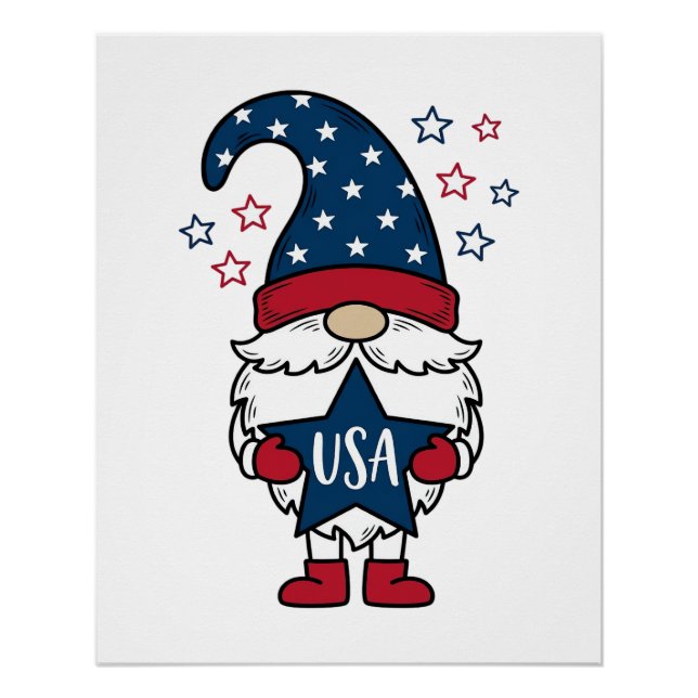Poster Conception de chemise vectorielle Gnome USA patrio (Devant)