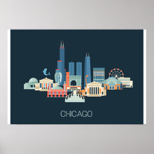 Poster Conception de Chicago, l'Illinois   dans le bleu
