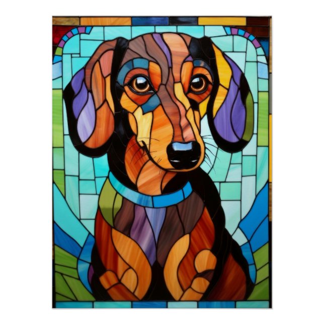 Poster Conception de chien de style vitrail de teckel (Devant)