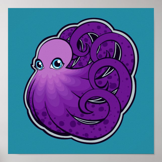 Poster Conception de dessin en encre de pieuvre pourpre c (Devant)
