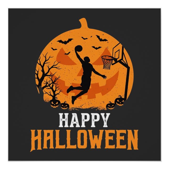 Poster Conception de dunk de basket-ball Halloween citrou (Devant)