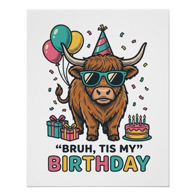 Poster Conception de fête d'anniversaire drôle de vache d (Devant)