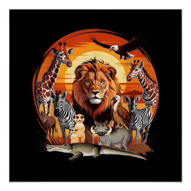 Poster Conception de gardien de zoo Animaux africains Art (Devant)