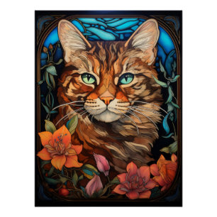 Poster Conception de la fenêtre en verre de chat pour tab