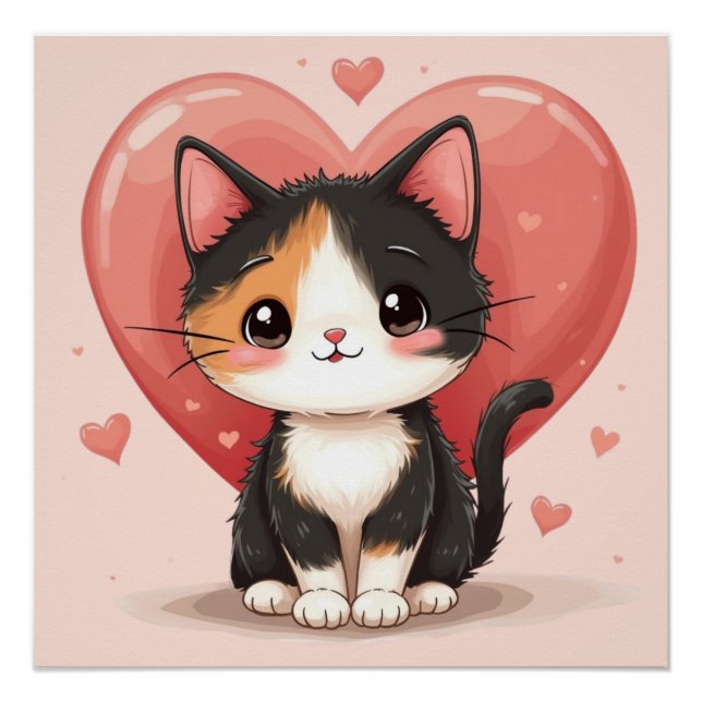 Poster Conception de la Saint-Valentin Chat Calicot Kawai (Devant)