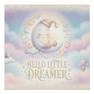 Poster Conception de lune pastel "Bonjour Petit Rêveur"