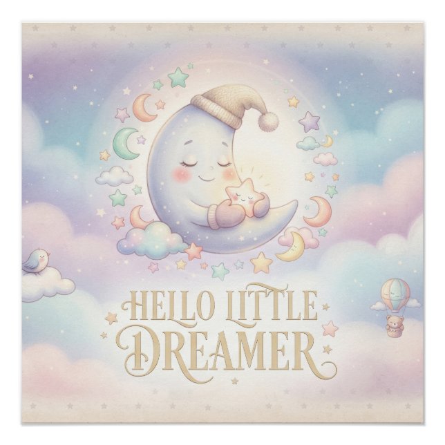 Poster Conception de lune pastel "Bonjour Petit Rêveur" (Devant)