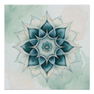 Poster Conception de mandala bleu sarcelle