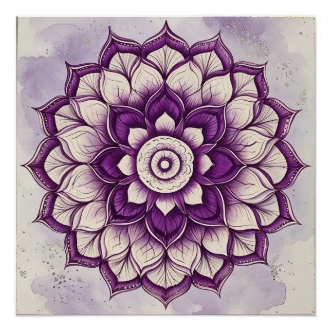 Poster Conception de mandala florale à l'aquarelle rose e (Devant)