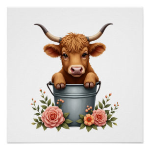 Poster Conception de marché de fleurs de vache des Highla
