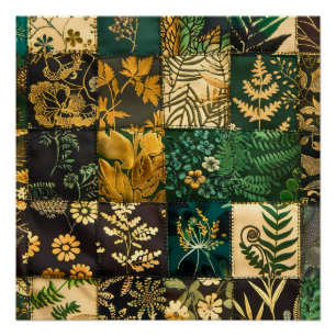 Poster ✨Conception de motif floral en patchwork botanique