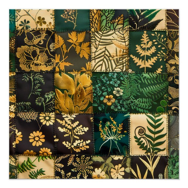 Poster ✨Conception de motif floral en patchwork botanique (Devant)