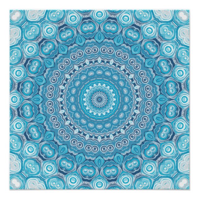 Poster Conception de motif mandala bleu et blanc (Devant)