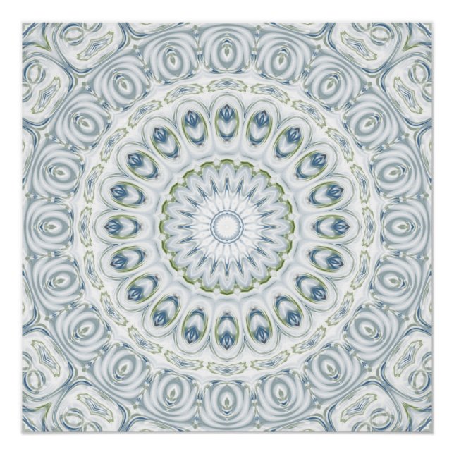 Poster Conception de motif mandala bleu et vert serein (Devant)