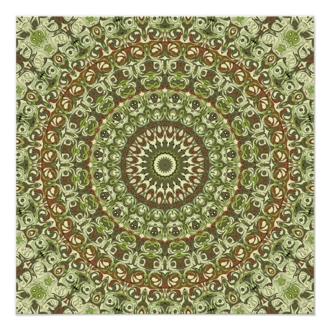 Poster Conception de motif mandala de couleur vert terre  (Devant)