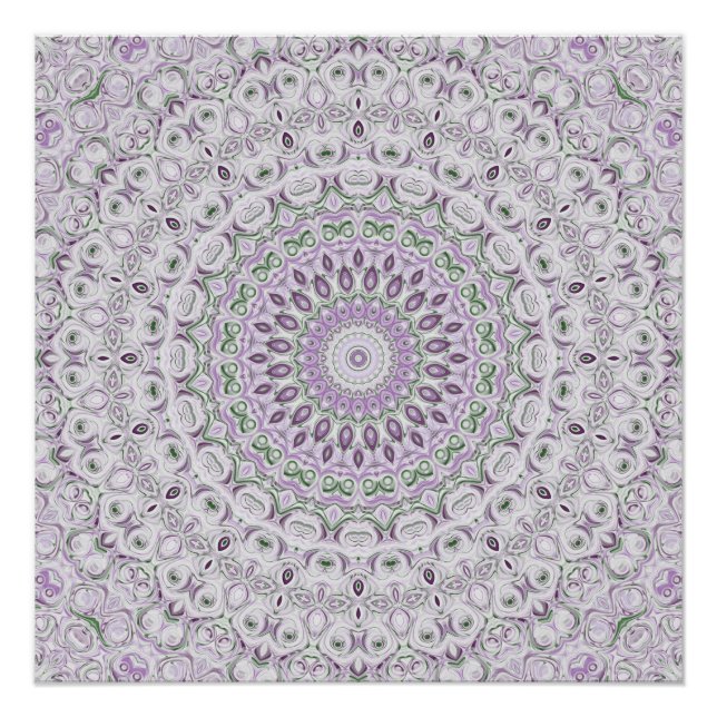 Poster Conception de motif mandala lavande et vert (Devant)