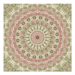Poster Conception de motif mandala rose et vert