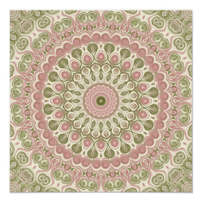 Poster Conception de motif mandala rose et vert (Devant)