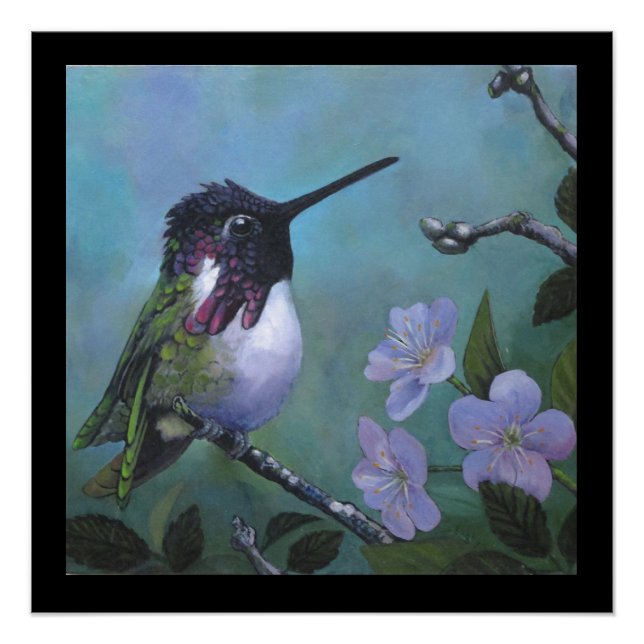 Poster Conception de mur d'oiseau-mouche mignon Fleur ble (Devant)