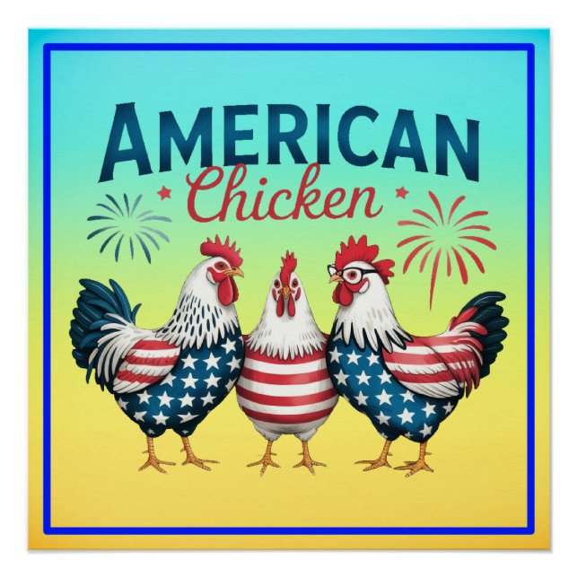 Poster Conception de poulet américain patriotique du 4 ju (Devant)