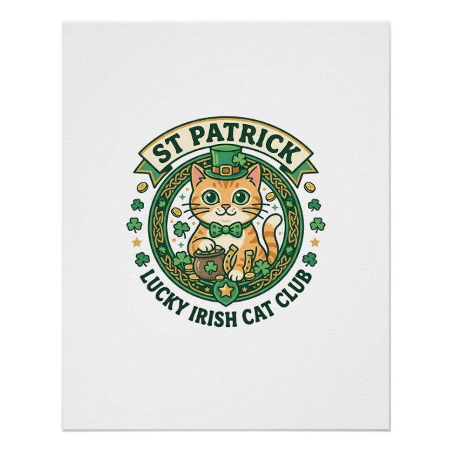 Poster Conception de T-shirt de chat irlandais chanceux d (Devant)