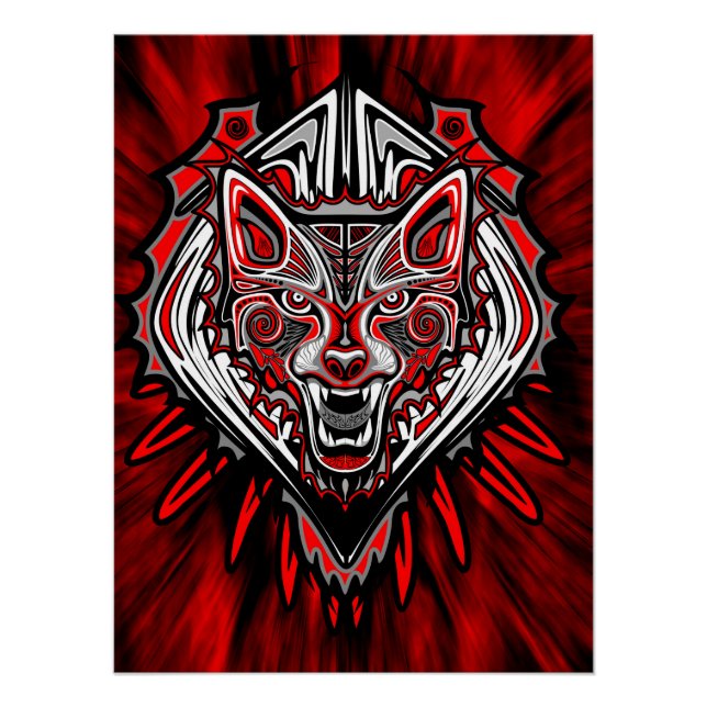 Poster Conception de totem tribal Haida Loup (Devant)