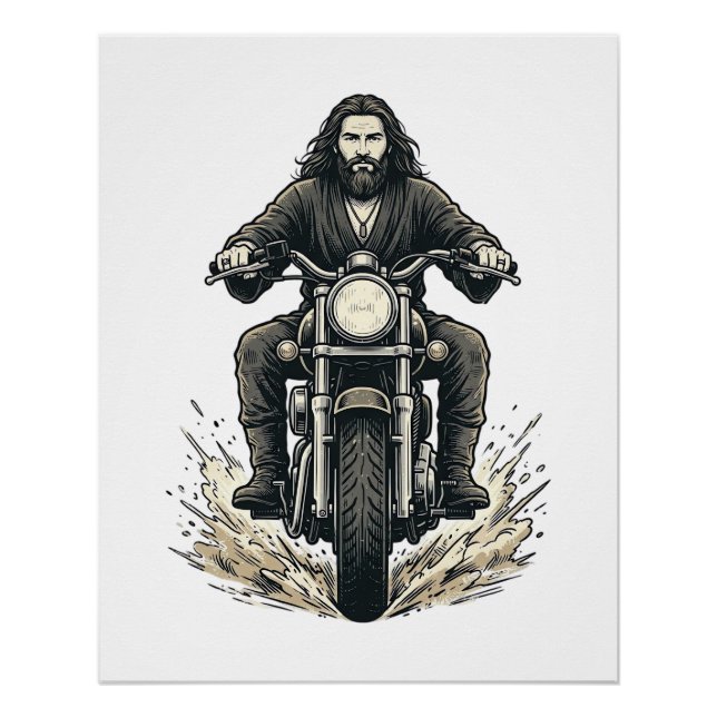 Poster Conception de vecteur de cavalier de moto de gravu (Devant)