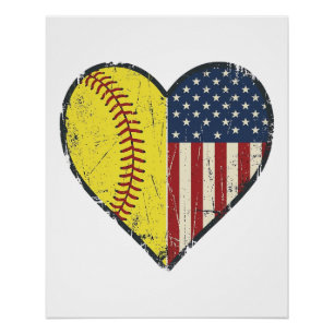Poster Conception de vecteur vintage de coeur de softball