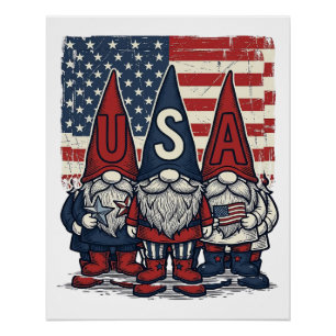 Poster Conception de vecteur vintage de trio de gnome USA