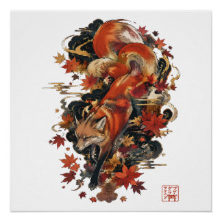 Poster Conception d'esprit de renard japonais Kitsune d'a