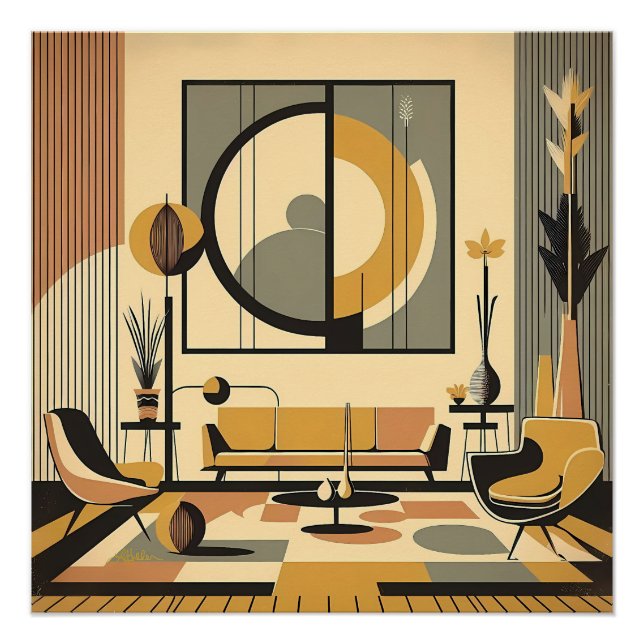 Poster Conception d'intérieur de milieu de siècle Teintes (Devant)