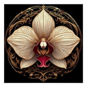 Poster Conception élégante d'orchidée dorée