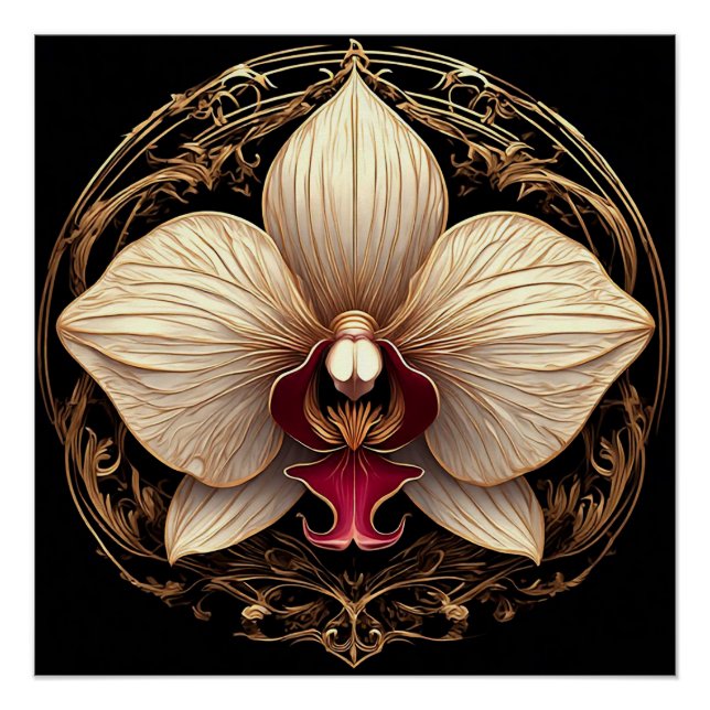 Poster Conception élégante d'orchidée dorée (Devant)