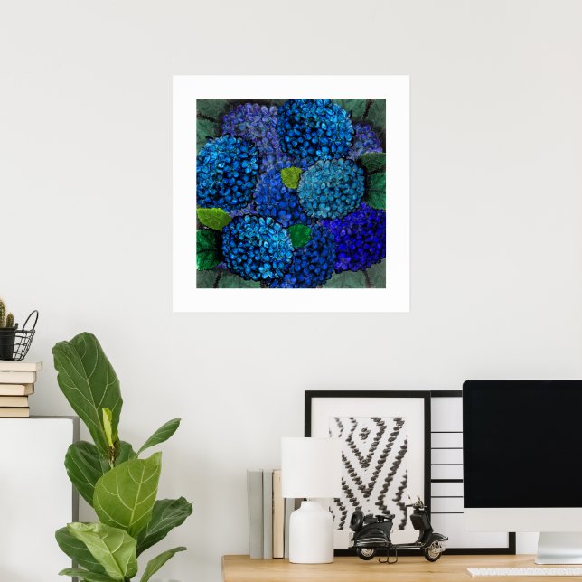 Poster Conception florale Fleur d'hortensia bleue (Bureau à domicile)