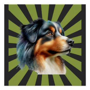 Poster Conception graphique rétro Border Collie Sunburst
