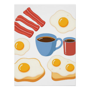 Poster Conception moderne à plat d'oeufs de bacon Toast e