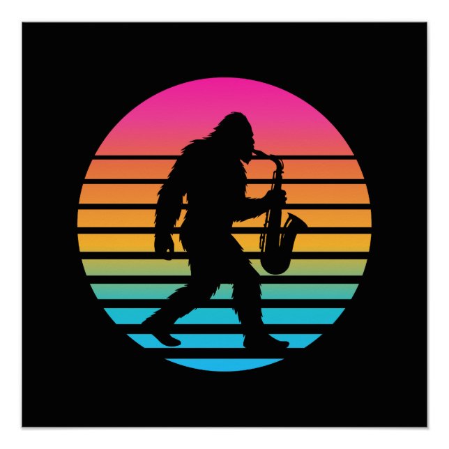 Poster Conception Rétro de Saxophone Jazz Bigfoot Brillan (Devant)
