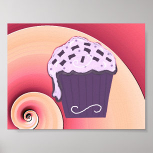 Poster Conception tourbillonnant de cupcake violet sur af