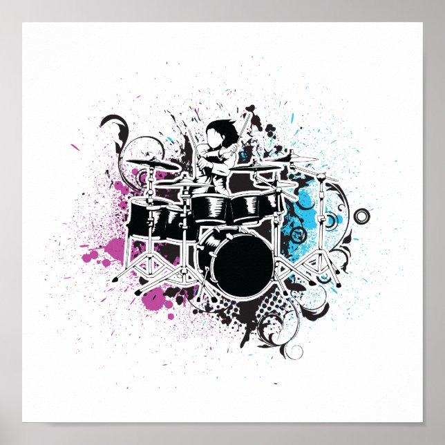 Poster conception vectorielle de batteur funky (Devant)
