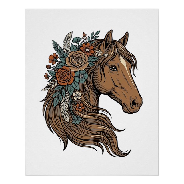 Poster Conception vectorielle de tête de cheval floral vi (Devant)