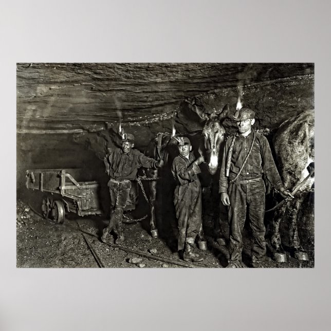 Poster CONDUCTEURS MULE dans MINE DE CHARBON 1908 (Devant)