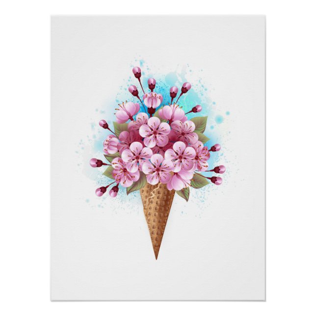 Poster Cône rose Sakura crème glacée gaufre (Devant)