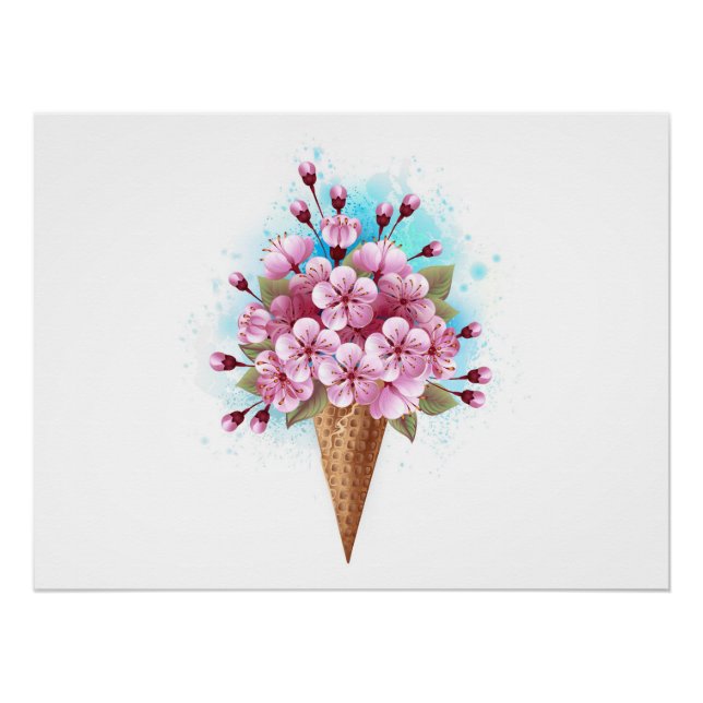 Poster Cône rose Sakura crème glacée gaufre (Devant)