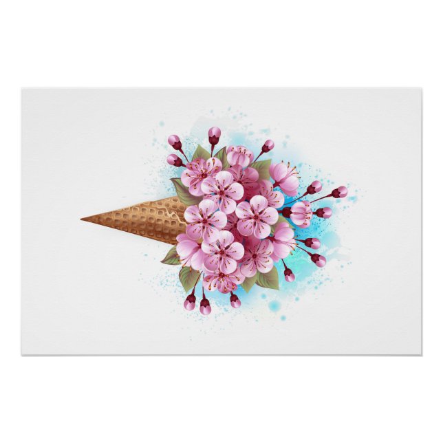 Poster Cône rose Sakura crème glacée gaufre (Devant)