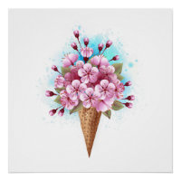 Cône rose Sakura crème glacée gaufre